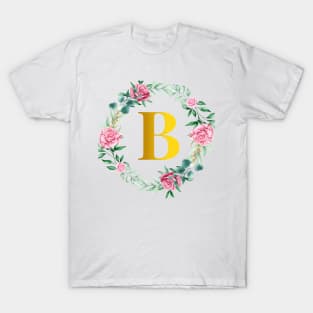 Floral Initial Wreath Monogram letter B T-Shirt